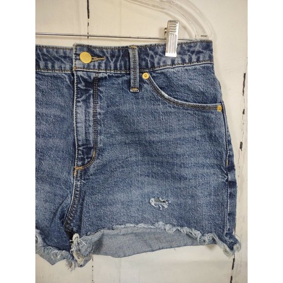 Universal Thread Blue Jean Shorts Denim Cut Off High Rise Ripped Frayed Size 10 - Picture 5 of 8